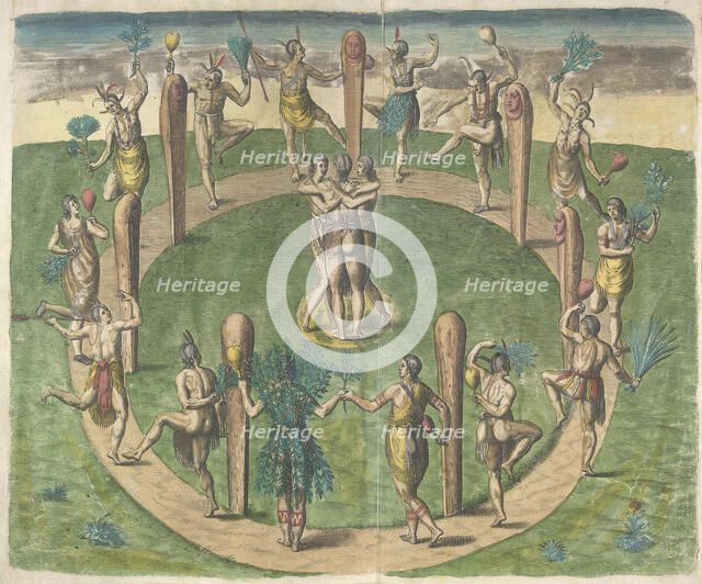 The Virginians manner of dancing at their religious festivals, 1618. Creator: Theodor de Bry.