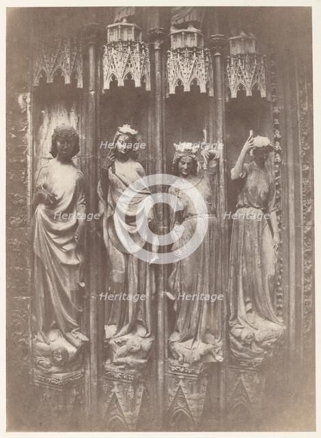 The Virtues Crushing the Vices, Strasbourg Cathedral, 1853. Creator: Charles Marville.