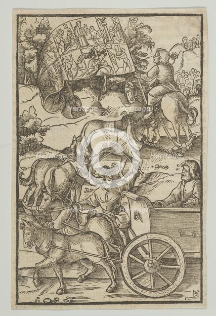 The Virtuous Man on a Chariot on his Way to Heaven, from Hymmelwagen auff dem, wer wol leb..., 1517. Creator: Hans Schäufelein the Elder.