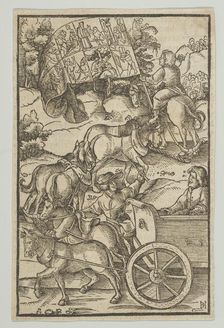 The Virtuous Man on a Chariot on his Way to Heaven, from Hymmelwagen auff dem, wer wol leb..., 1517. Creator: Hans Schäufelein the Elder