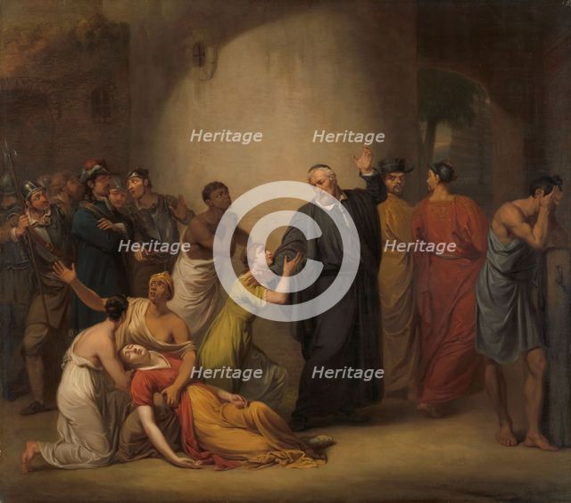 The Voluntary Sacrifice of Reverend Hambroeck on Taiwan, 1662, 1810. Creator: Nicolaas Pieneman.