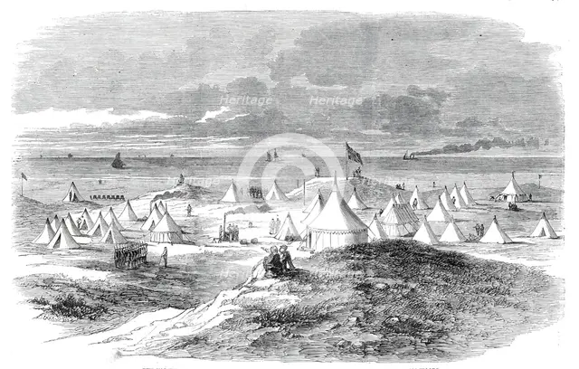 The Volunteer Camp, on Crosby Sands, near Liverpool - from a drawing by William Woods, 1860. Creator: Unknown.