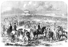 The Volunteer Field-Day at Brighton: arrival of volunteers on the racecourse, 1862. Creator: Unknown