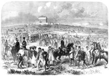 The Volunteer Field-Day at Brighton: arrival of volunteers on the racecourse, 1862. Creator: Unknown