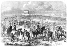 The Volunteer Field-Day at Brighton: arrival of volunteers on the racecourse, 1862. Creator: Unknown