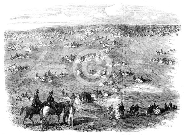 The Volunteer Field-Day at Brighton: people on the Downs, 1862. Creator: Unknown.
