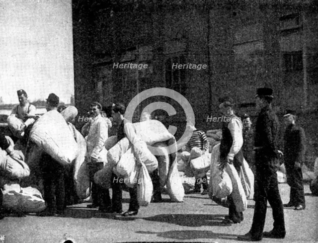 The Volunteer Manoeuvres at Brighton: Preparing to shift quarters, 1895. Creator: Symmons & Thiele.