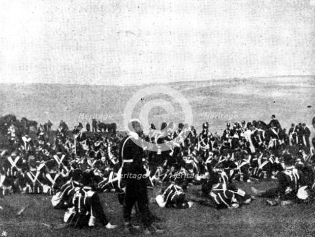 The Volunteer Manoeuvres at Brighton: Waiting for rations after the fight, 1895. Creator: Symmons & Thiele.