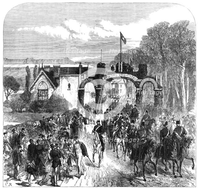 The Volunteer Review at Portsmouth: the 1st Middlesex Artillery,...Cosham,...Good Friday, 1868. Creator: C. R..