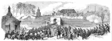 The Volunteer Review at Portsmouth: the defending force concentrating at King William's Gate, 1869. Creator: Unknown