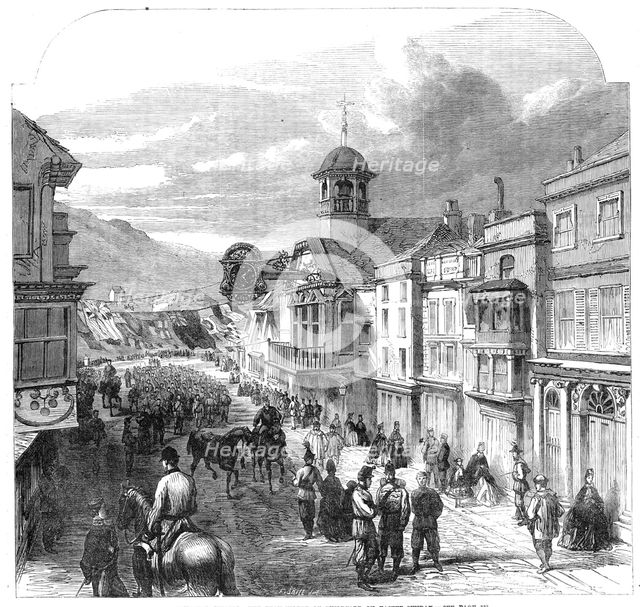 The Volunteer Review: the High-Street of Guildford on Easter Sunday, 1864. Creator: Unknown.