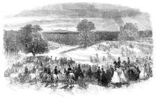 The Volunteer Sham Fight in Camden Park - skirmishers covering the retreat, 1860. Creator: Unknown