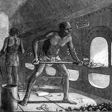 The Voyage to China: stokehole of a steam-ship on the Red Sea, 1872. Creator: Unknown