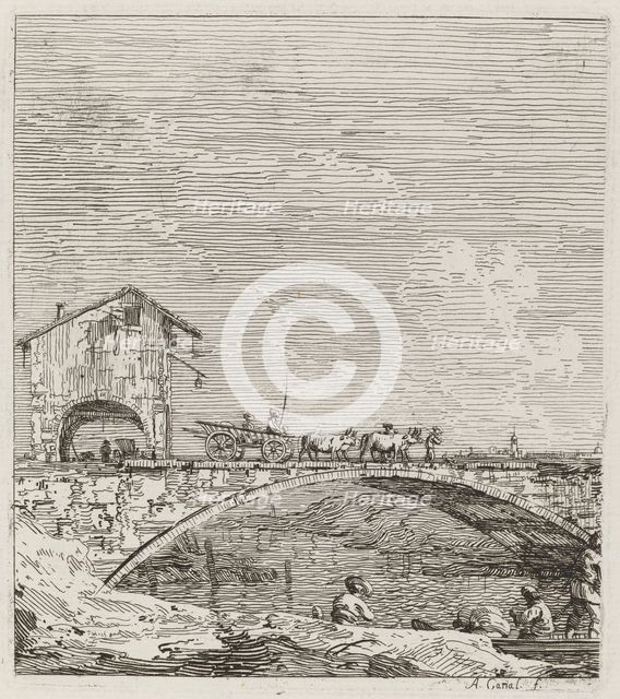 The Wagon Passing over a Bridge, c. 1735/1746. Creator: Canaletto.