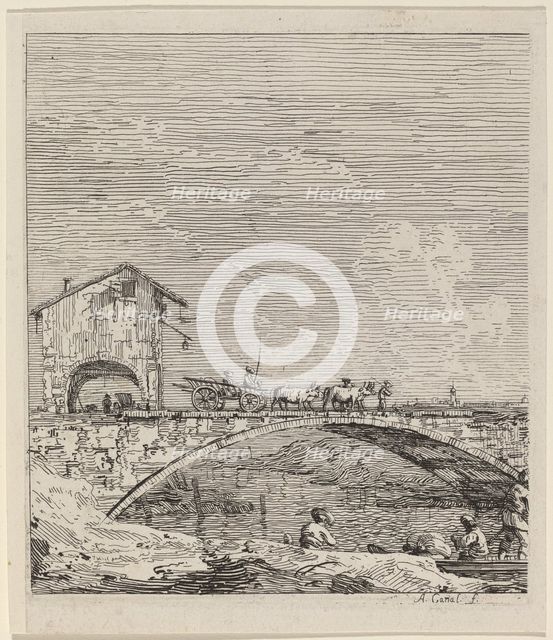 The Wagon Passing Over a Bridge, c. 1735/1746. Creator: Canaletto.