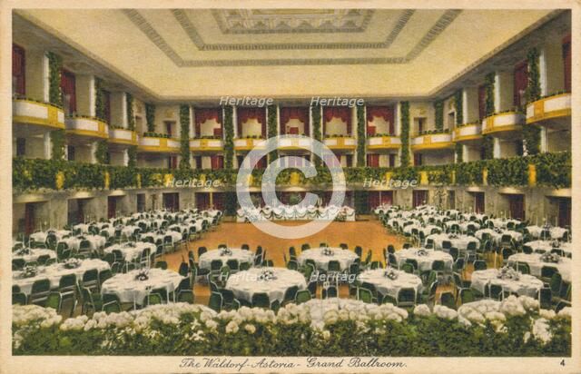 The Waldorf Astoria, Grand Ballroom, c1930s. Artist: Unknown