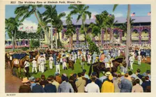 The walking ring at Hialeah Park Racecourse, Miami, Florida, USA, 1938