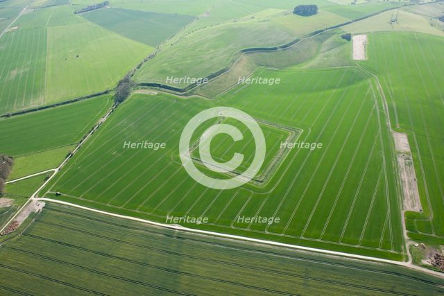 The Wansdyke and a possible sheep enclosure on North Down, Wiltshire, 2015. Creator: Historic England.