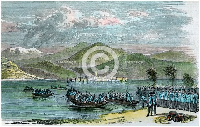 'The war, Austrians crossing the Lago Maggiore', Italy, c1875. Artist: Unknown