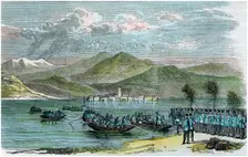 The war, Austrians crossing the Lago Maggiore Italy, c1875