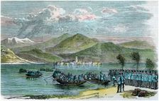 The war, Austrians crossing the Lago Maggiore Italy, c1875