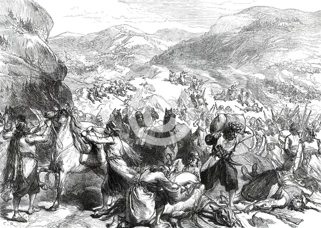 The War in the Herzegovina: insurgents surprising a Turkish convoy...1876. Creator: Unknown.