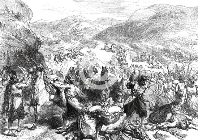 The War in the Herzegovina: insurgents surprising a Turkish convoy...1876. Creator: Unknown.
