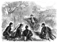 The War in America: a Confederate deserter coming into the Federal lines at Munson's..., 1861. Creator: Unknown