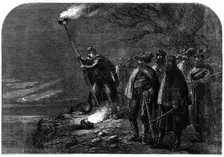The War in America: a night alarm in the Federal camp - signalling from the right bank..., 1862. Creator: Unknown