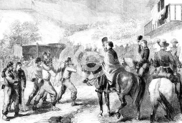 The War in America: bringing in the Federal wounded after the skirmish at Lewinsville..., 1861. Creator: Frederick John Skill.
