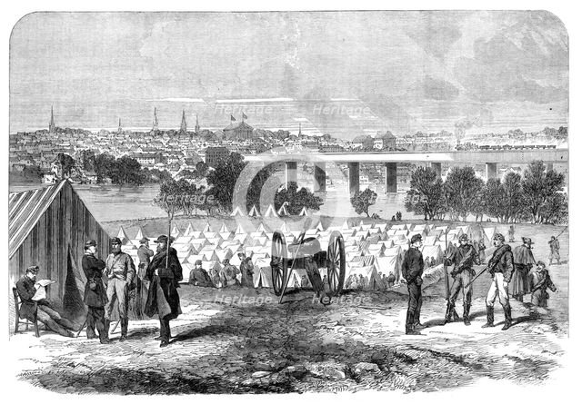 The War in America: camp of Federal prisoners on Belle Isle, Richmond..., 1864. Creator: Unknown.