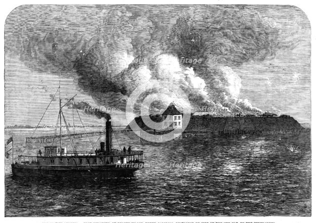 The War in America: Fort Ocracoke, on Beacon Island, North Carolina, destroyed by fire on..., 1861. Creator: Unknown.