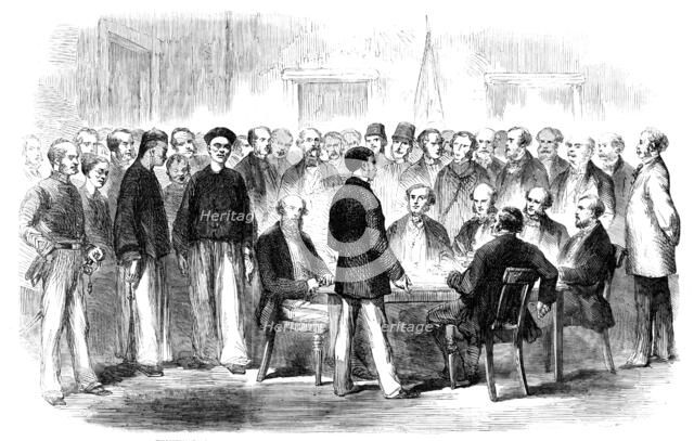 The War in China - Examination at the Police-Office, Victoria, Hong-Kong, of Esing..., 1857. Creator: Marciano Antonio Baptista.