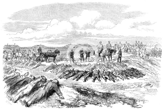 The War in Denmark: collecting the Prussian and the Danish dead after the battle of April 18.., 1864 Creator: Unknown.