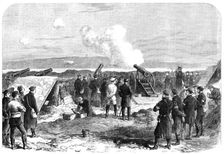 The War in Denmark: Prussian battery at Gaasberg Point, opposite the forts of Düppel, 1864. Creator: Unknown