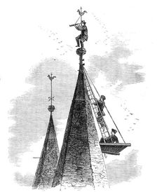 The War in Denmark: Prussian look-out on Broacker Church spire..., 1864. Creator: Unknown