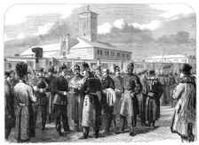 The War in Denmark: Prussian troops leaving Altona for Schleswig...at the railway station, 1864. Creator: Frederick John Skill