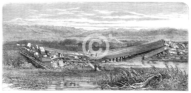 The War in Denmark: ruins of the Langaa Railway Bridge, in Jutland, lately destroyed by..., 1864. Creator: Unknown.