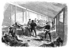 The War in Denmark: temporary field hospital...scene in the amputating hut..., 1864. Creator: Unknown