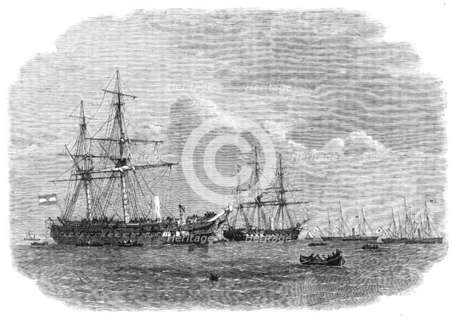 The War in Denmark: the Austro-Prussian Squadron at Cuxhaven after its defeat off Heligoland, 1864. Creator: Smyth.