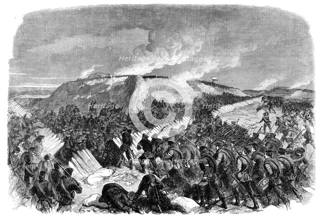 The War in Denmark: the Prussian assault on Redoubt No. 6 at Düppel on April 18…, 1864. Creator: Unknown.