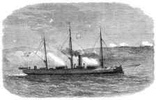 The War in Denmark: the Rolf Krake, Danish...gun-boat...engaging the Prussians before Düppel, 1864. Creator: Unknown