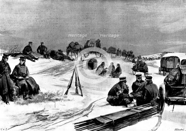 The War in Eastern Asia: a scene on the road to Wei-Hai-Wei: resting the horses, 1895. Creator: George Meisenbach.