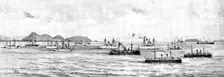 The War in Eastern Asia: men-of-war anchored off Chefoo - a sketch from the shore, 1895. Creator: George Meisenbach