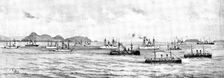 The War in Eastern Asia: men-of-war anchored off Chefoo - a sketch from the shore, 1895. Creator: George Meisenbach