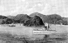 The War in Eastern Asia: the "Centurion" passing Ta-Lien-Whan Bay..., 1895. Creator: George Meisenbach