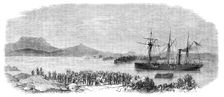 The War in New Zealand: Maori prisoners...waiting to be placed on board H.M.S. Pioneer, 1864. Creator: Unknown