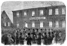 The War in Schleswig: band playing before Marshal Wrangel's head-quarters at Hadersleben..., 1864. Creator: Unknown