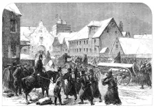 The War in Schleswig: Prussian ammunition-train entering Flensburg - by our special artist, 1864. Creator: Unknown