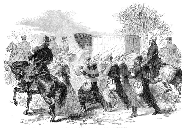 The War in Schleswig: Prussian field mail on its way from Rendsburg to the front, 1864. Creator: Unknown.